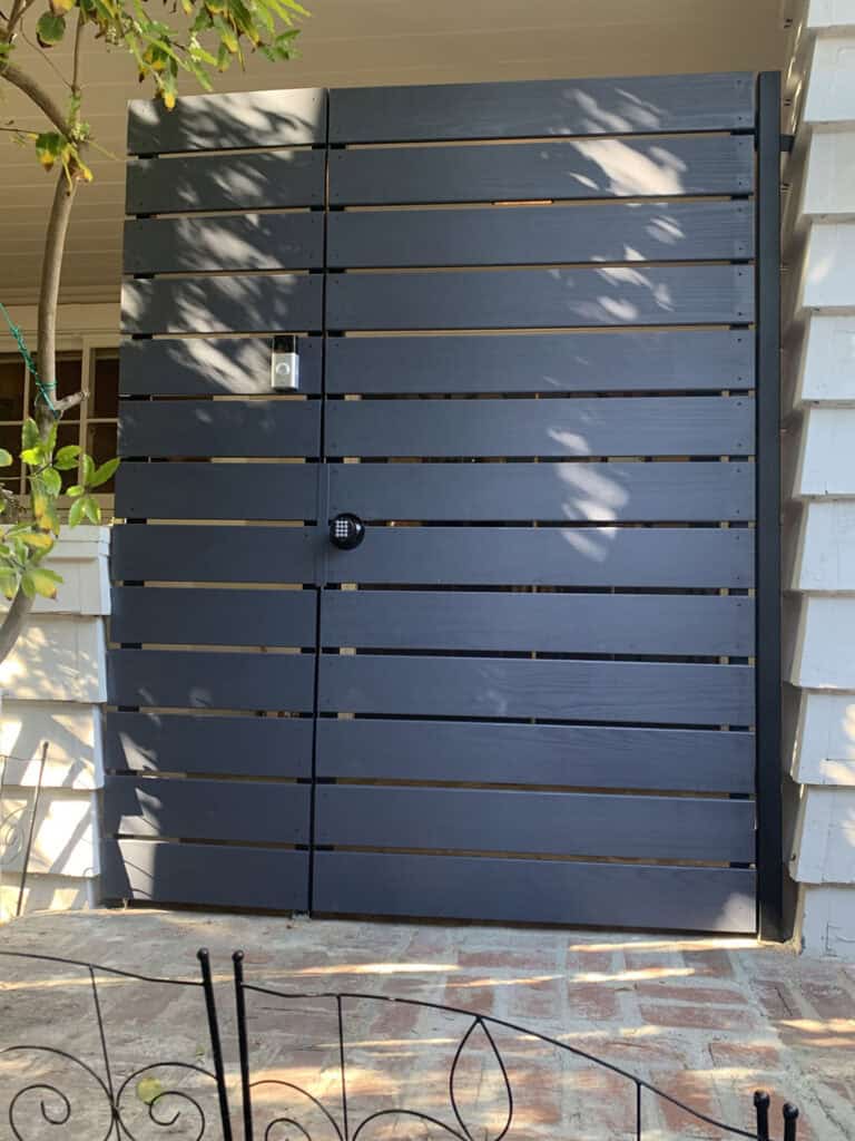 black horizontal slat entry gate keypad lock