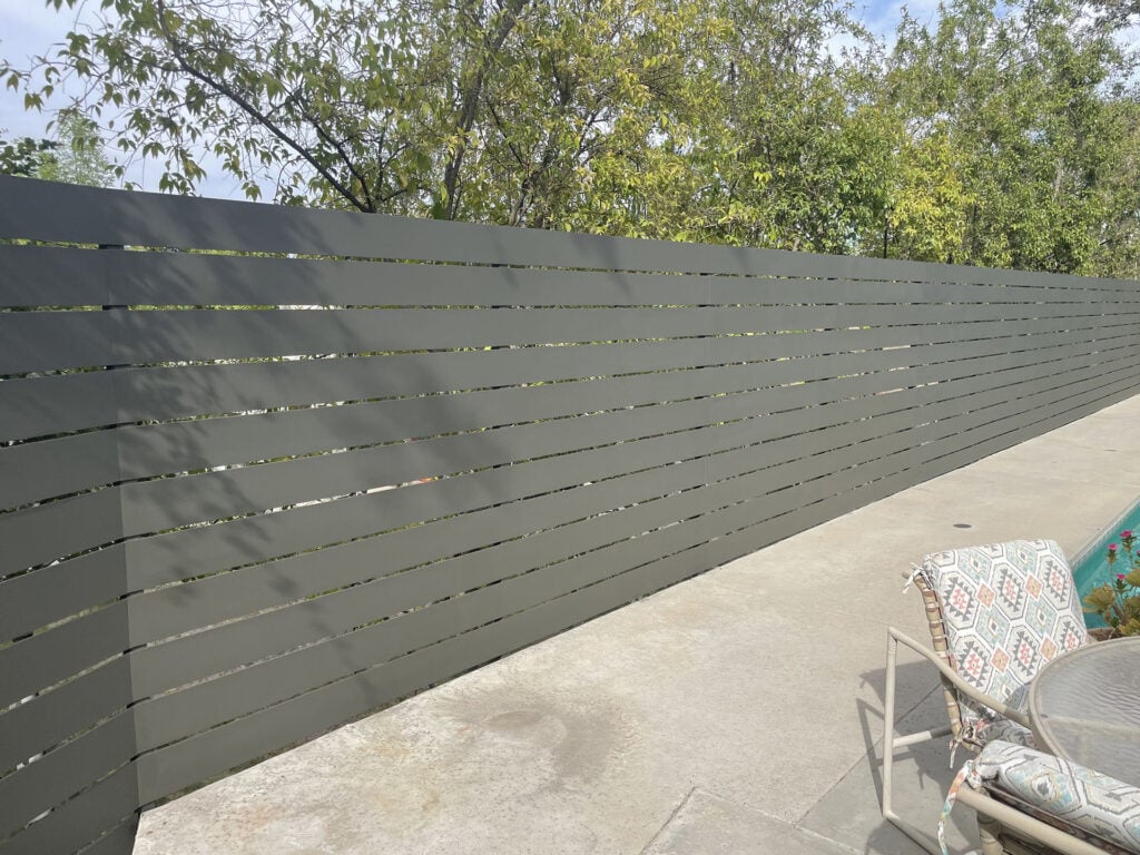 Fencing gray horizontal slat pool privacy fence