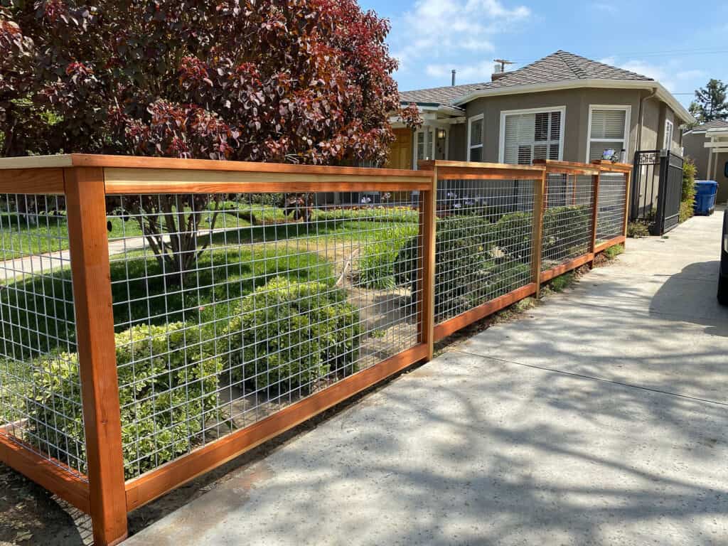 hog wire redwood frame front yard fence