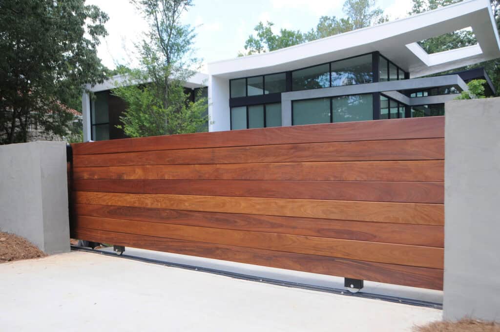 ipe wood horizontal sliding driveway gate